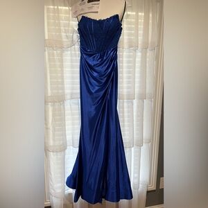 Sherri Hill Navy Satin Evening Gown